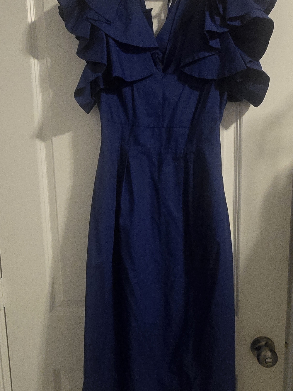 Royal Blue Midi Dress with Ruffle V-Neck